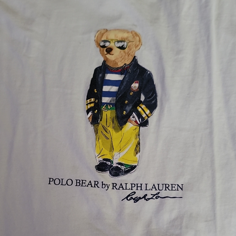 Ralph Lauren White Tee with Polo Bear Graphic